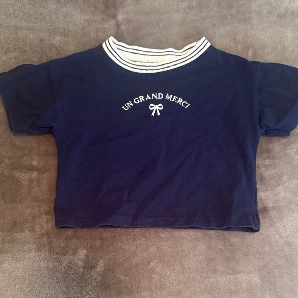 Zara Navy Tee with White Accents
